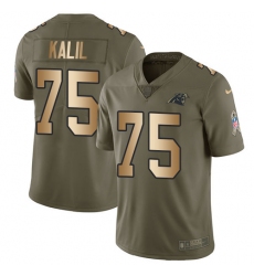 Men's Nike Carolina Panthers #75 Matt Kalil Limited Olive/Gold 2017 Salute to Service NFL Jersey