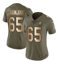 Women's Nike Cleveland Browns #65 Larry Ogunjobi Limited Olive/Gold 2017 Salute to Service NFL Jersey