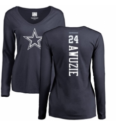 NFL Women's Nike Dallas Cowboys #24 Chidobe Awuzie Navy Blue Backer Slim Fit Long Sleeve T-Shirt
