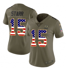 Women's Nike Green Bay Packers #15 Bart Starr Limited Olive/USA Flag 2017 Salute to Service NFL Jersey