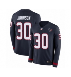 Men's Nike Houston Texans #30 Kevin Johnson Limited Navy Blue Therma Long Sleeve NFL Jersey