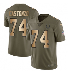 Men's Nike Indianapolis Colts #74 Anthony Castonzo Limited Olive/Gold 2017 Salute to Service NFL Jersey