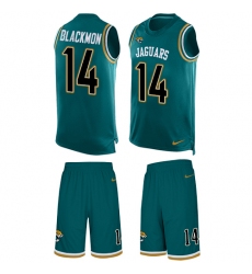 Men's Nike Jacksonville Jaguars #14 Justin Blackmon Limited Teal Green Tank Top Suit NFL Jersey