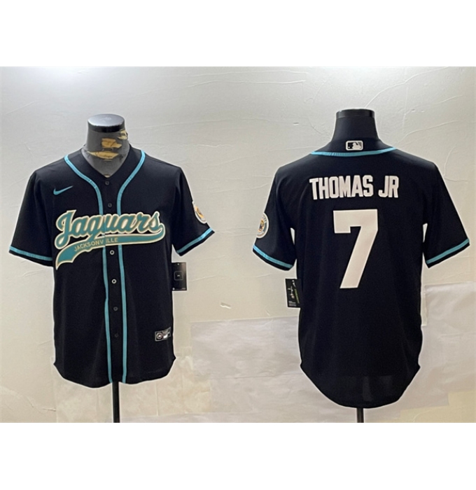 Men's Jacksonville Jaguars #7 Brian Thomas Jr Black With Cool Base Stitched Baseball Jersey