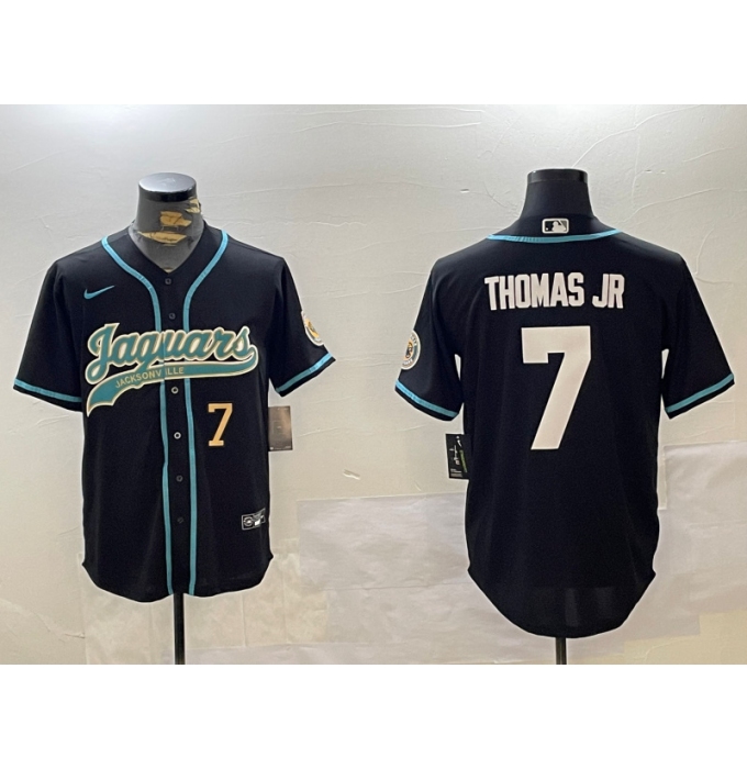 Men's Jacksonville Jaguars #7 Brian Thomas Jr Black With Cool Base Stitched Baseball Jerseys