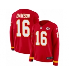 Women's Nike Kansas City Chiefs #16 Len Dawson Limited Red Therma Long Sleeve NFL Jersey