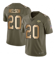 Youth Nike Kansas City Chiefs #20 Steven Nelson Limited Olive/Gold 2017 Salute to Service NFL Jersey
