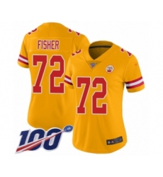 Women's Kansas City Chiefs #72 Eric Fisher Limited Gold Inverted Legend 100th Season Football Jersey