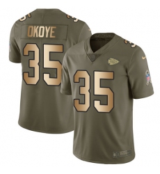 Youth Nike Kansas City Chiefs #35 Christian Okoye Limited Olive/Gold 2017 Salute to Service NFL Jersey