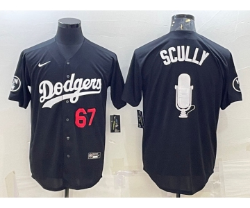 Men's Los Angeles Dodgers #67 Vin Scully Black Red Big Logo With Vin Scully Patch Stitched Jersey
